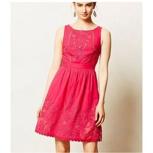 Anthropologie Moulinette Soeurs Rhododendron Bright Pink Lace Accent Dress Sz 0